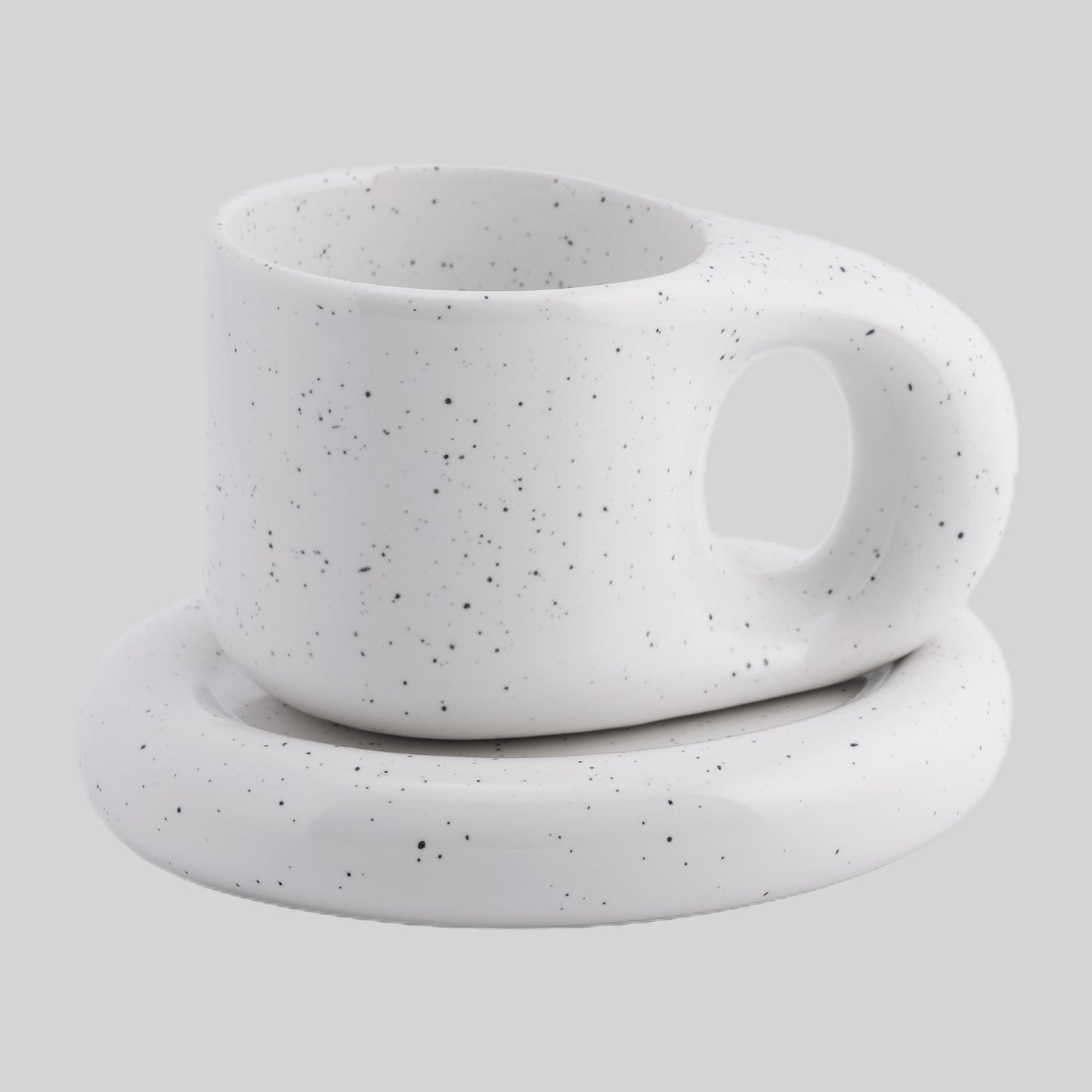 Chubby Mug and Saucer Set (Speckled White)