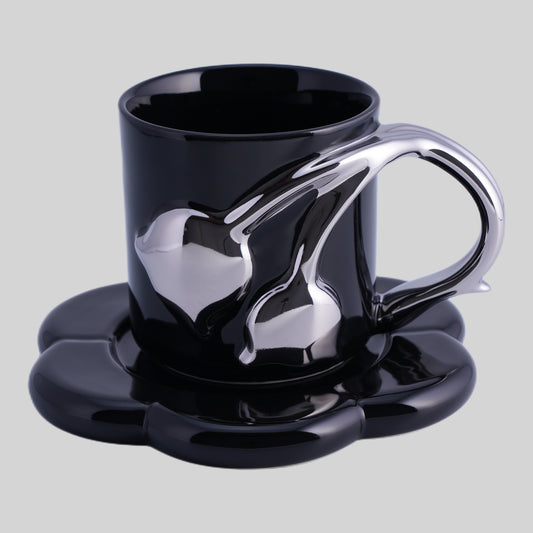 Lily of The Valley Mug and Saucer Set (Black)