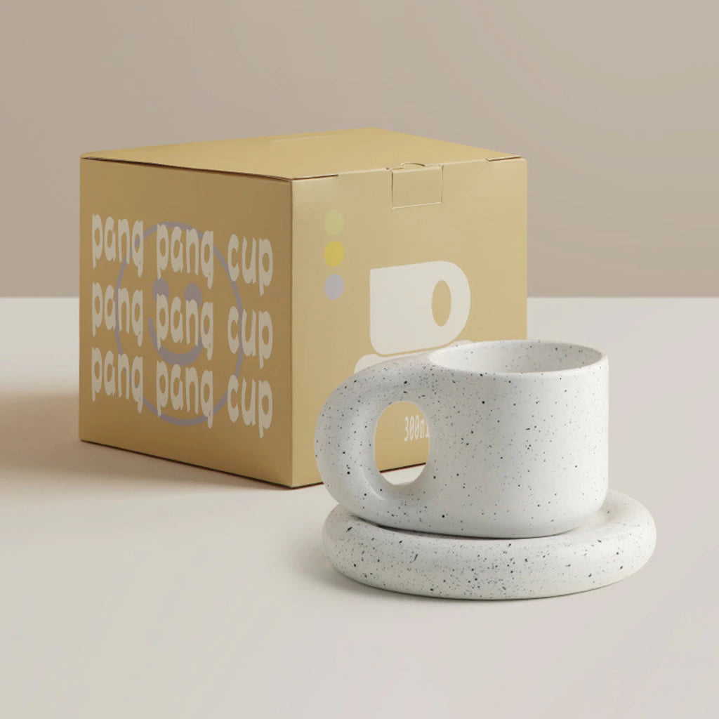 Chubby Mug and Saucer Set (Speckled White)