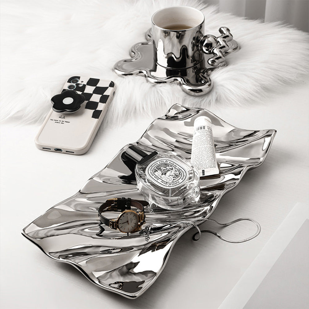 Puddle Decorative Tray (Chrome, 32 x 16 x 3 cm)