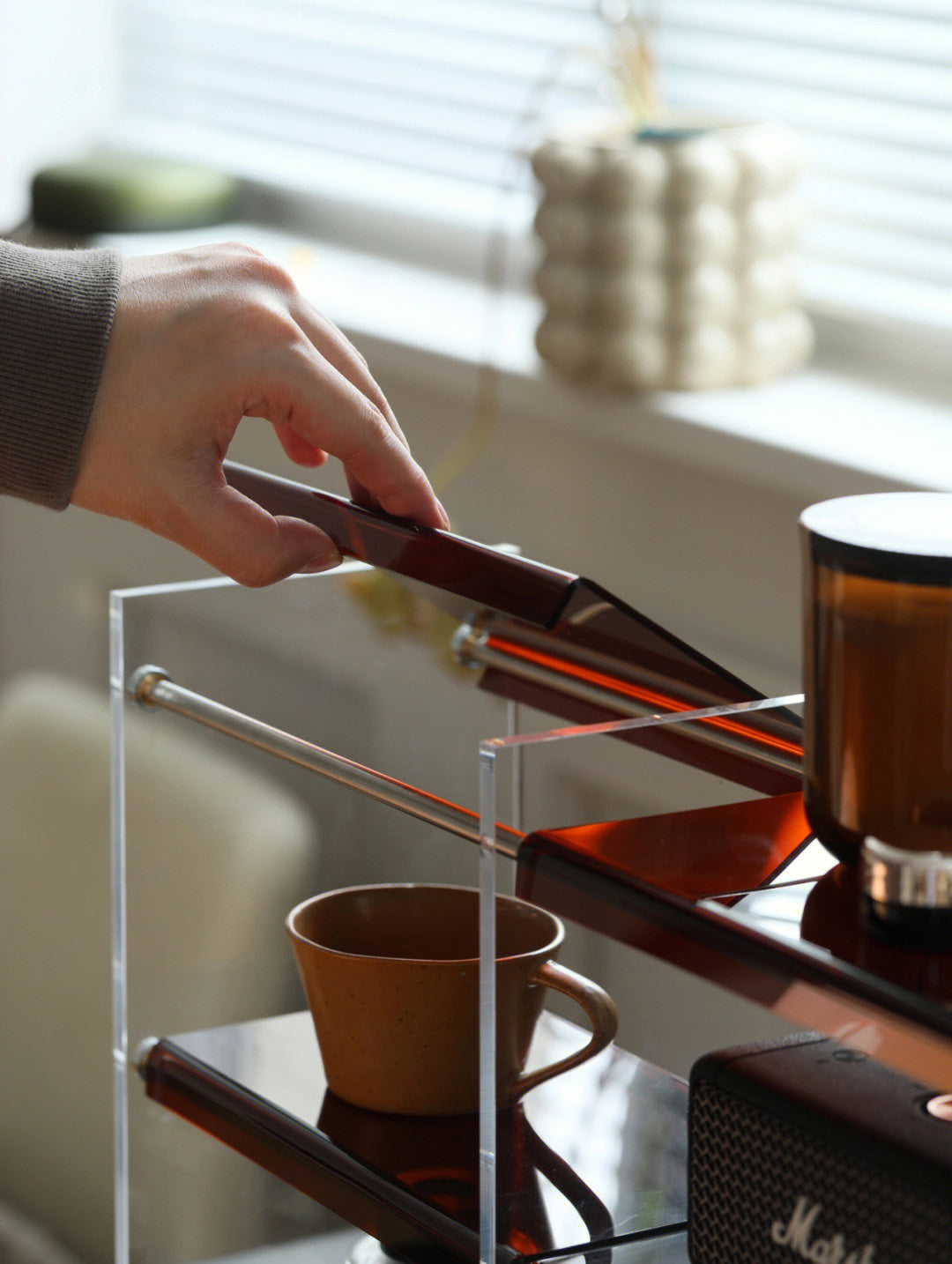 Acrylic Organiser Rack - 3-tier Shelf Storage Display Stand (Amber)